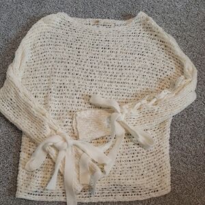 Rewind Cream Knit Sweater with Ribbon Accents